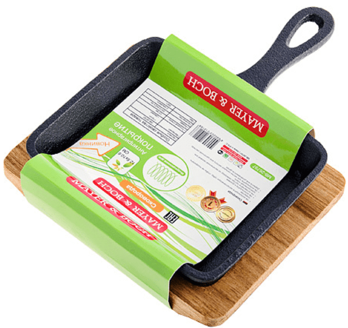 Сковорода 12,5х10,6см MAYER & BOCH чугунная с дощечкой